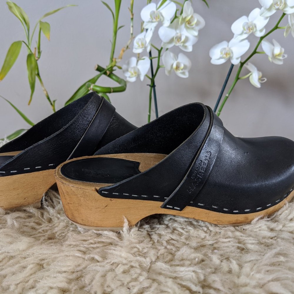 Swedish Hasbeens - Black Clog Mules, size 37